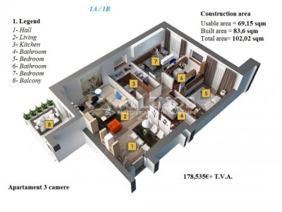  Comison 0%  Apartament 3 camere in Floreasca.